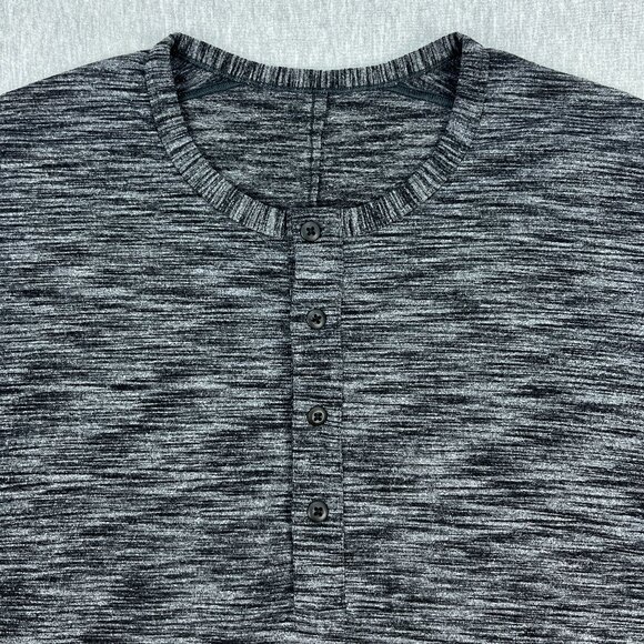 Lululemon Pulse Slub Henley Shirt Mens L (Est) Heather Black Pullover Stretch - Picture 3 of 8